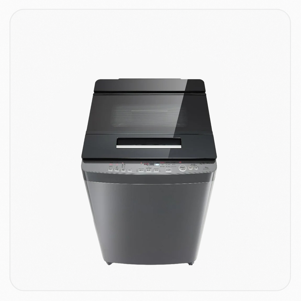 غسالة توشيبا تعبئة علوية – سعة 13.5 كجم – أسود ستيل – محرك دايركت درايف – غطاء زجاجي