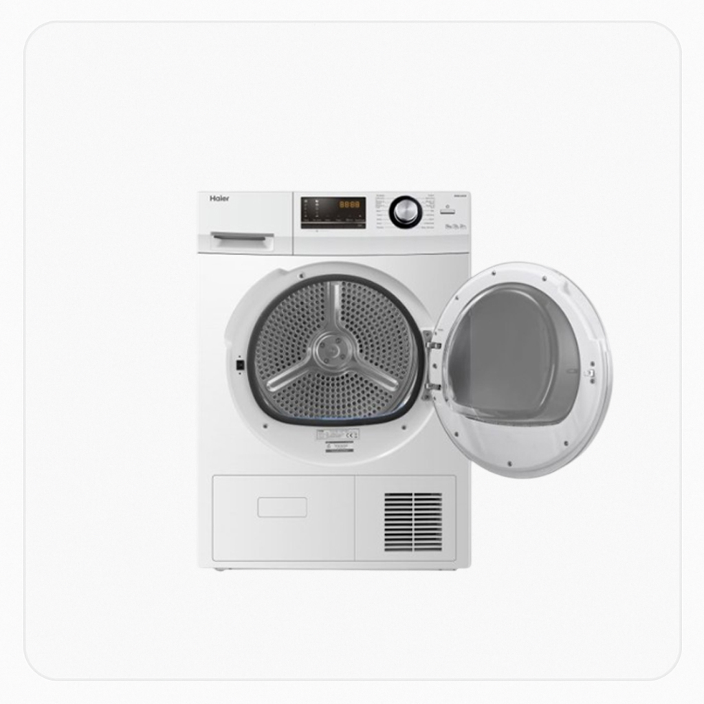 مجفف ملابس هاير تحميل أمامي سعة 9 كجم مع مضخة حرارية و16 برنامج لون أبيض – HD90-A636N 