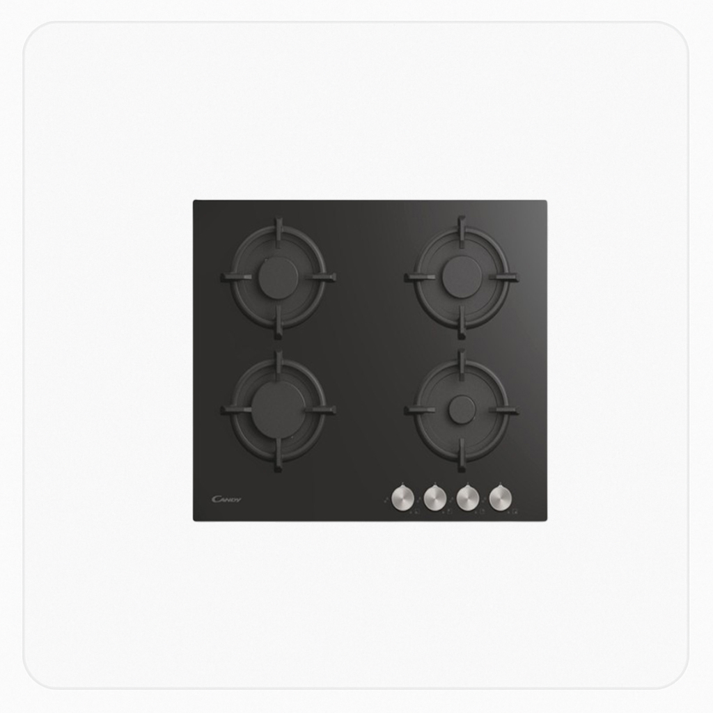 Candy Built-in Gas Hob 60cm 4 Burners Black Ceramic Glass Front Knob Control Auto Ignition – CVG6PXSASO