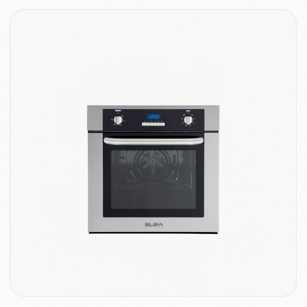 Elba Built-In Electric Oven 60cm 9 Functions Black Glass Digital Display Steel