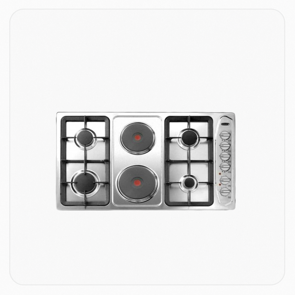 Kelvinator Built-in Hybrid Hob 90cm 6 Burners (4 Gas + 2 Electric) Stainless Steel Auto Ignition Full Safety Front Knob Control – KRBH-ASCLHPO-1942/X