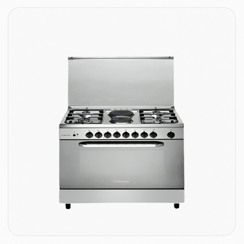Ariston Free Stand Gas Cooker with 2 Electric Plates 90×60 cm – Stainless Steel – Model BAM951EMSS