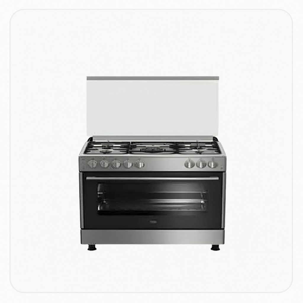 Beko Free Stand Gas Cooker 90×60 cm – 5 Burners – Fan – Grill – Full Safety – Double Glass Door – Heavy Duty – Model GG15125FXNS