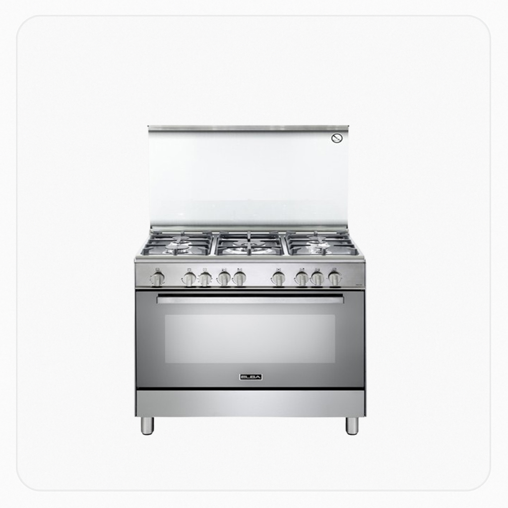 Elba Free Stand Gas Cooker 90×60 cm – 5 Burners – Grill – Full Safety – Wide Grid Stainless Steel – Model CXX965GSA
