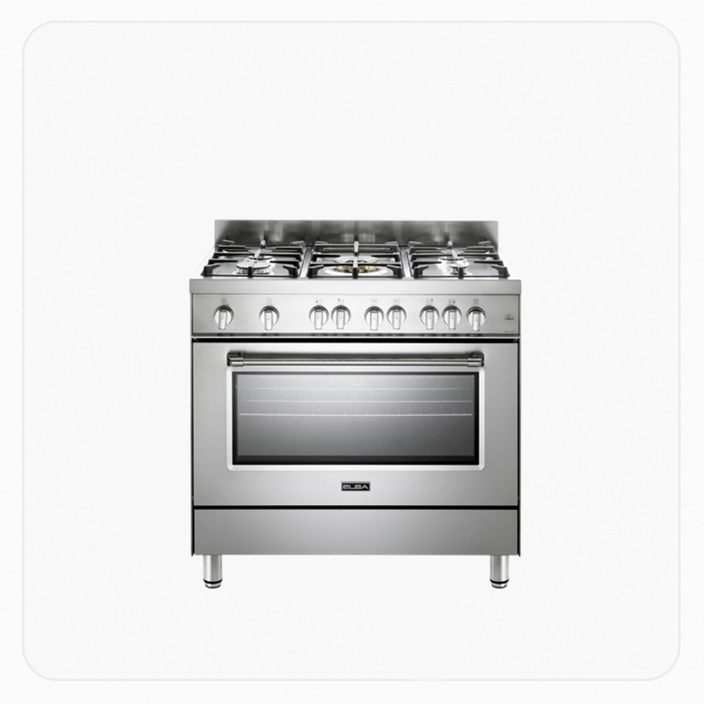 فرن إلبا فري ستاند غاز 90 سم 5 شعلات فرن غاز بمروحة شواية ستيل