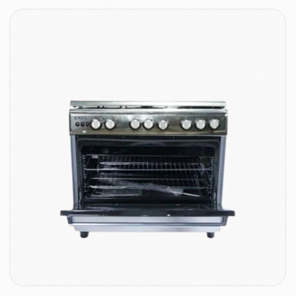 فرن يونكس فري ستاند غاز 90×60 سم – 5 شعلات – إشعال ذاتي – أمان كامل – ستانلس ستيل – موديل C6090S3V 