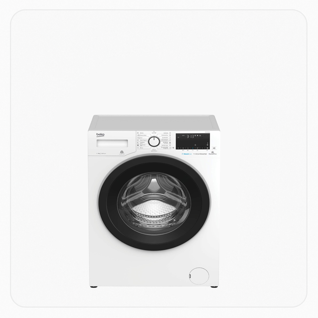 غسالة بيكو تحميل أمامي أوتوماتيك سعة 8 كجم مع نظام انفرتر لون أبيض – WTV8616W 