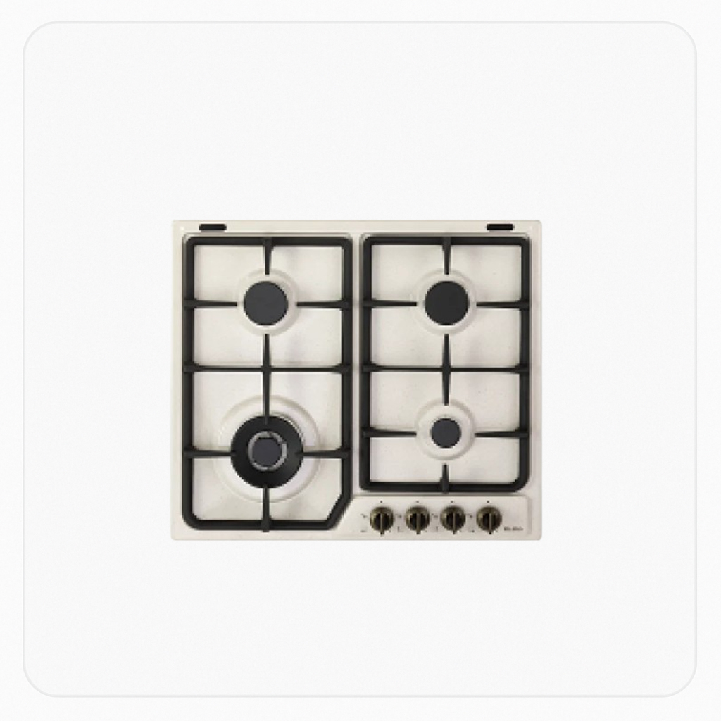 ELBA Built-in Gas Hob 60cm 4 Burners Beige with Front Classic Knobs & Heavy-duty Pan Supports – AS ENF65-445 AVD