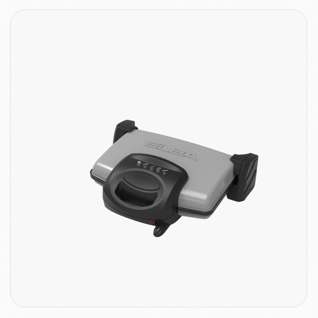 صانعة ساندويتش ووافل إلبا – رمادي – 1800 واط – ألواح قابلة للإزالة – 5 مستويات حرارة