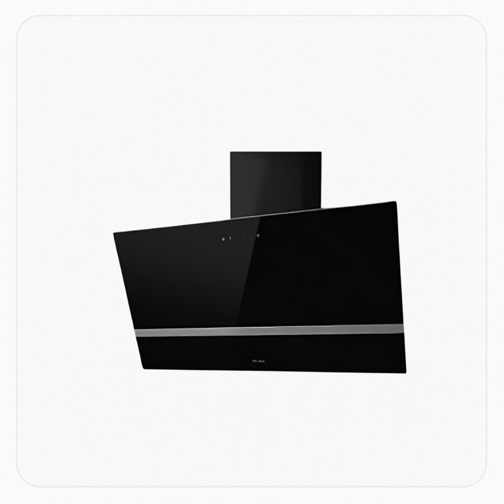 Elba Built-In Wall-Mounted Glass Hood 90cm Black 900 m³/h Suction Power Electronic Control – EK 9_02 S40 CAP 2LED BL/F/90