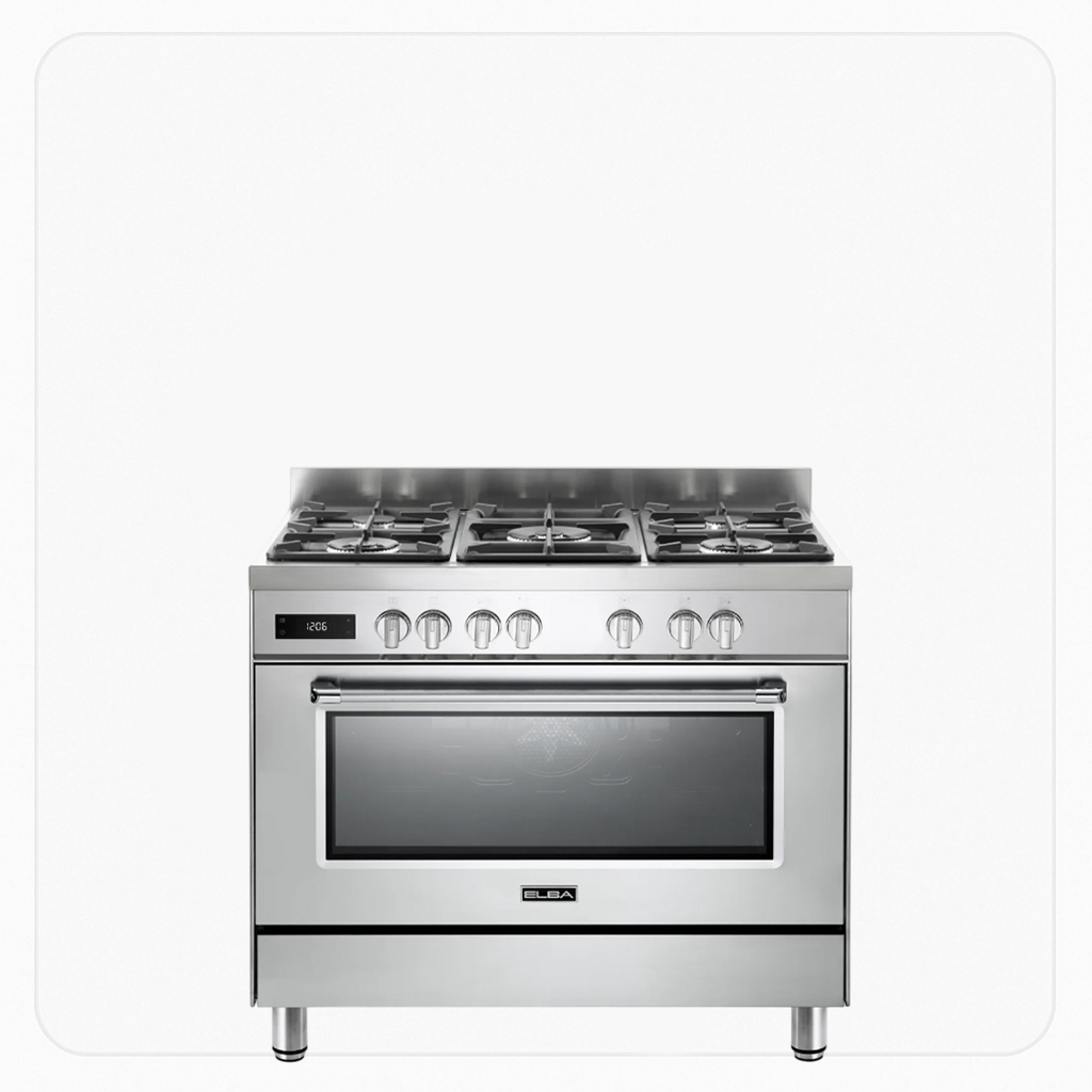 فرن إلبا فري ستاند غاز وكهرباء 90 سم 5 شعلات فرن كهرباء متعدد الوظائف شواية ستيل - EX 965 M SA