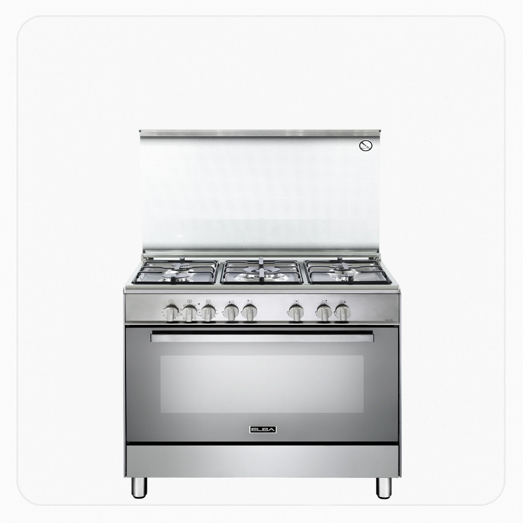 Elba Freestanding Dual Fuel Cooker 90cm 5 Burners Electric Multifunction Oven Grill Steel -CXX 965 M SA