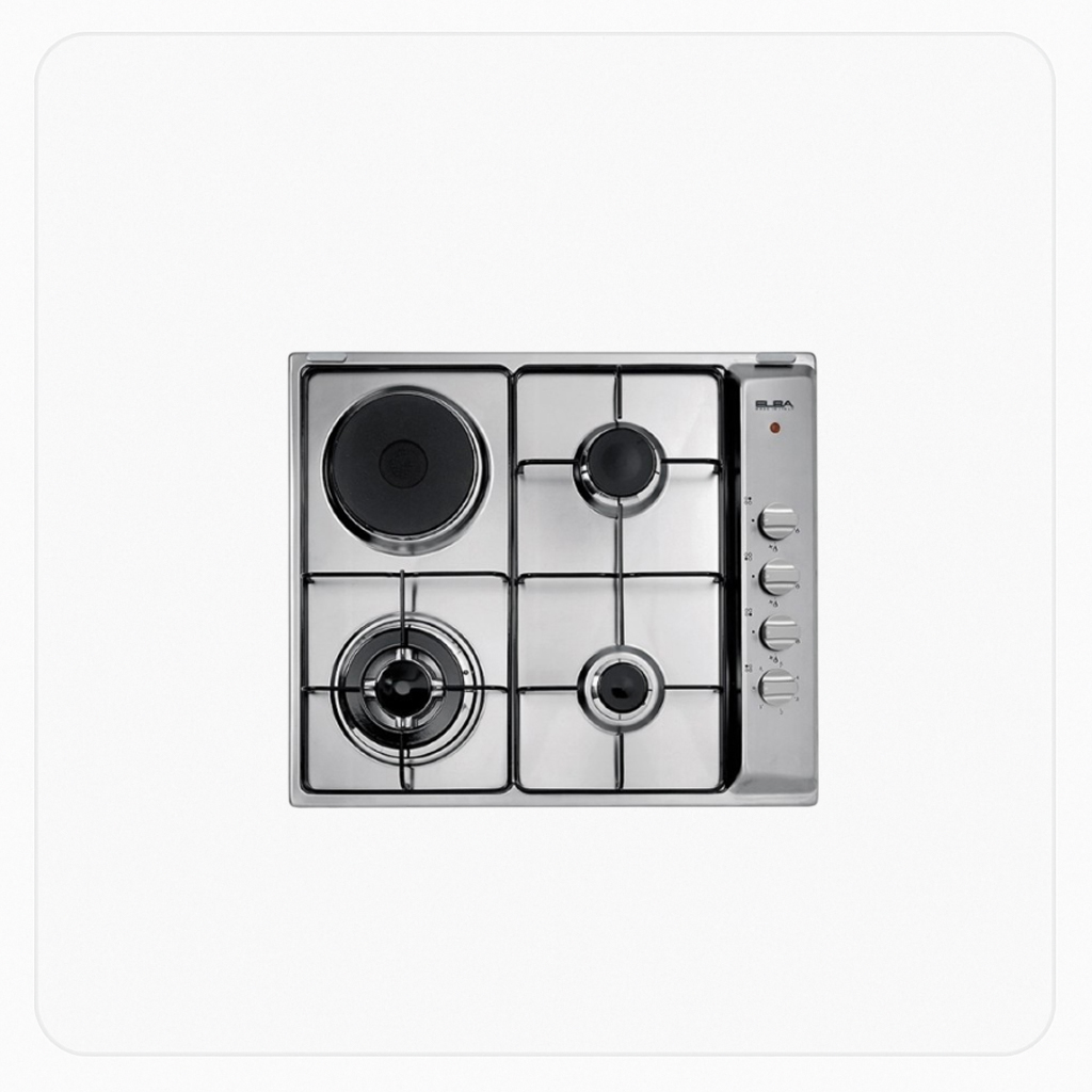 ELBA Built-in Hybrid Hob 60cm 3 Gas Burners + 1 Electric Zone Stainless Steel – ASENS60-310XD