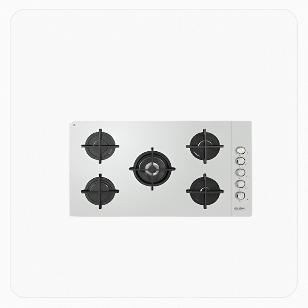 ELBA Built-in Gas Vitroceramic Hob 90cm 5 Burners White Side Knob Control – ASEN95-455CGWW
