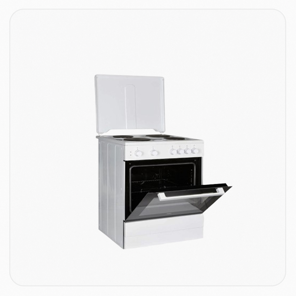 Super General Electric Cooker 60×50cm - 4 Burners - White - Thermostat Control - Full Safety