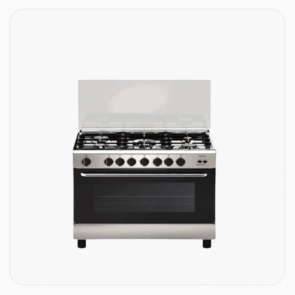 Super General Free Stand Gas Cooker 90×60 cm – 5 Burners – Full Safety – Stainless Steel – Model KSGC904FC