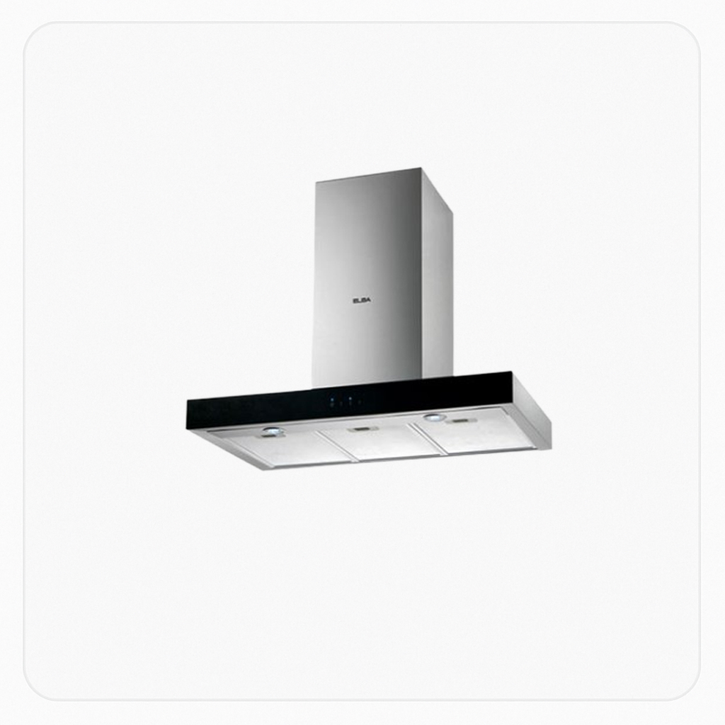 ELBA Wall-Mount Hood – 90cm – T-Design – Glass Panel – Stainless Steel – 1100 m³/h Suction | PCH6491TGB